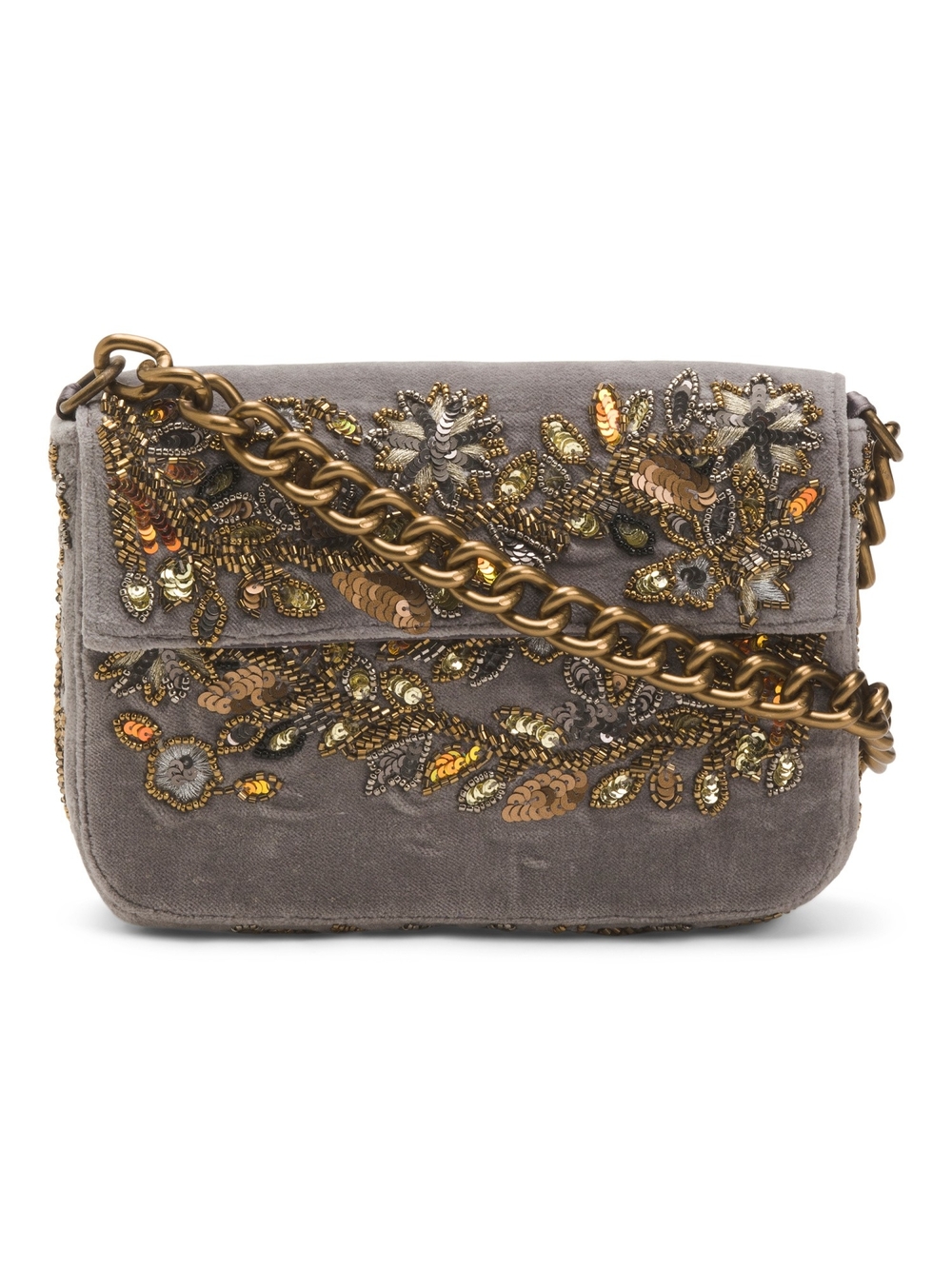 Beaded Grey Velvet Handbag
